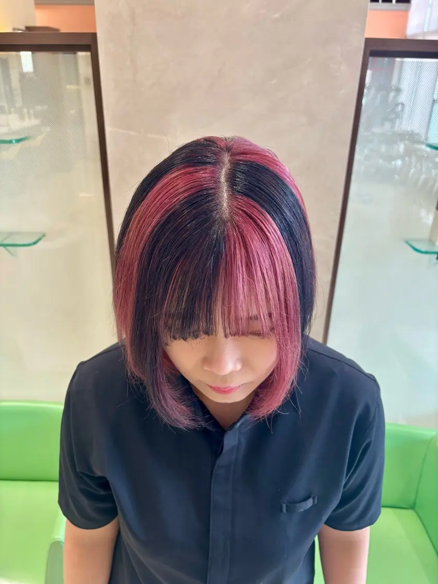 ミディアム カラー 黒髪 レッドカラー 田中 真白のヘアスタイル