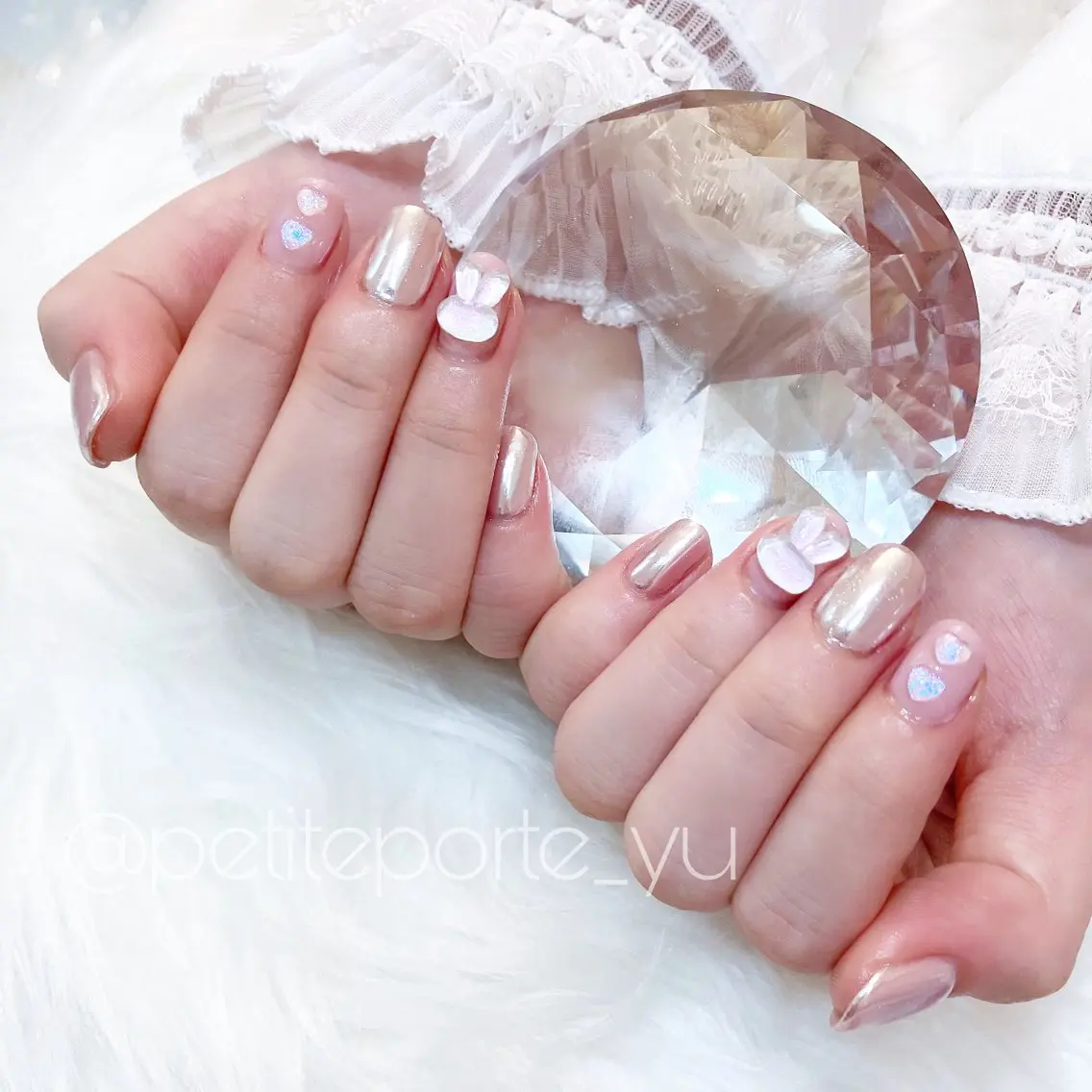 ネイル ミラーネイル ピンク ハンドネイル petite porteのネイルデザイン