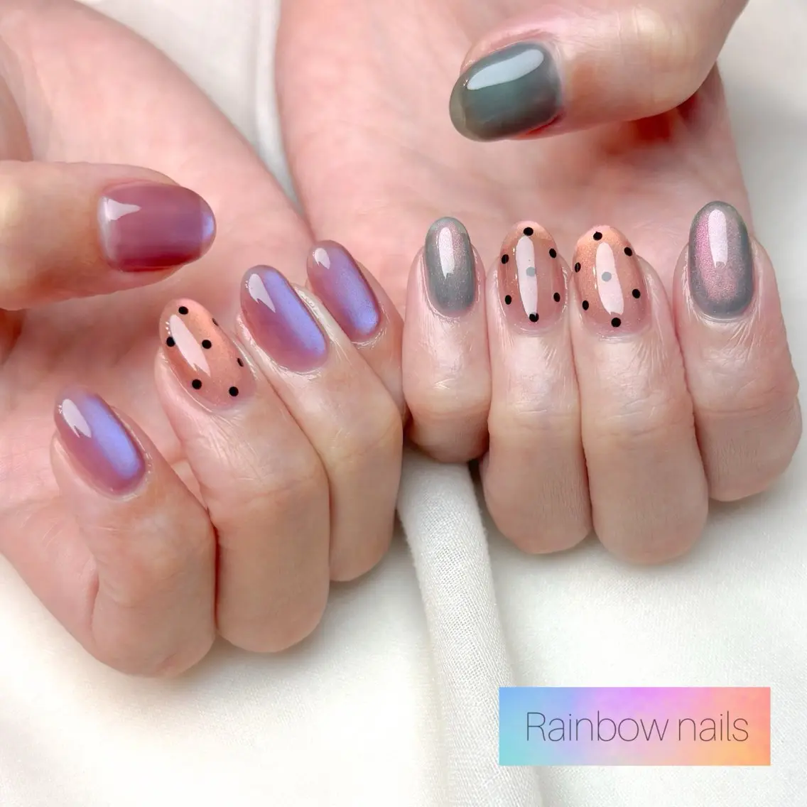 ネイル ハンドネイル Rainbow nailsくろちゃんのネイルデザイン