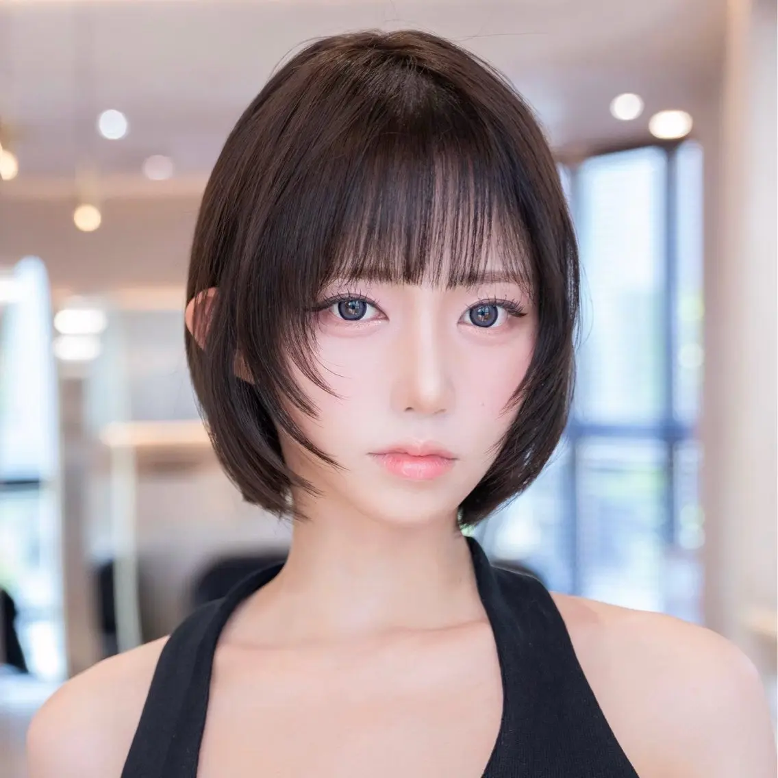 ミディアム カラー 切りっぱなしボブ イヤリングカラー ボブ 伸ばしかけ 髪質改善 新宿/レイヤー/ 透明感カラーしょうごのヘアスタイル