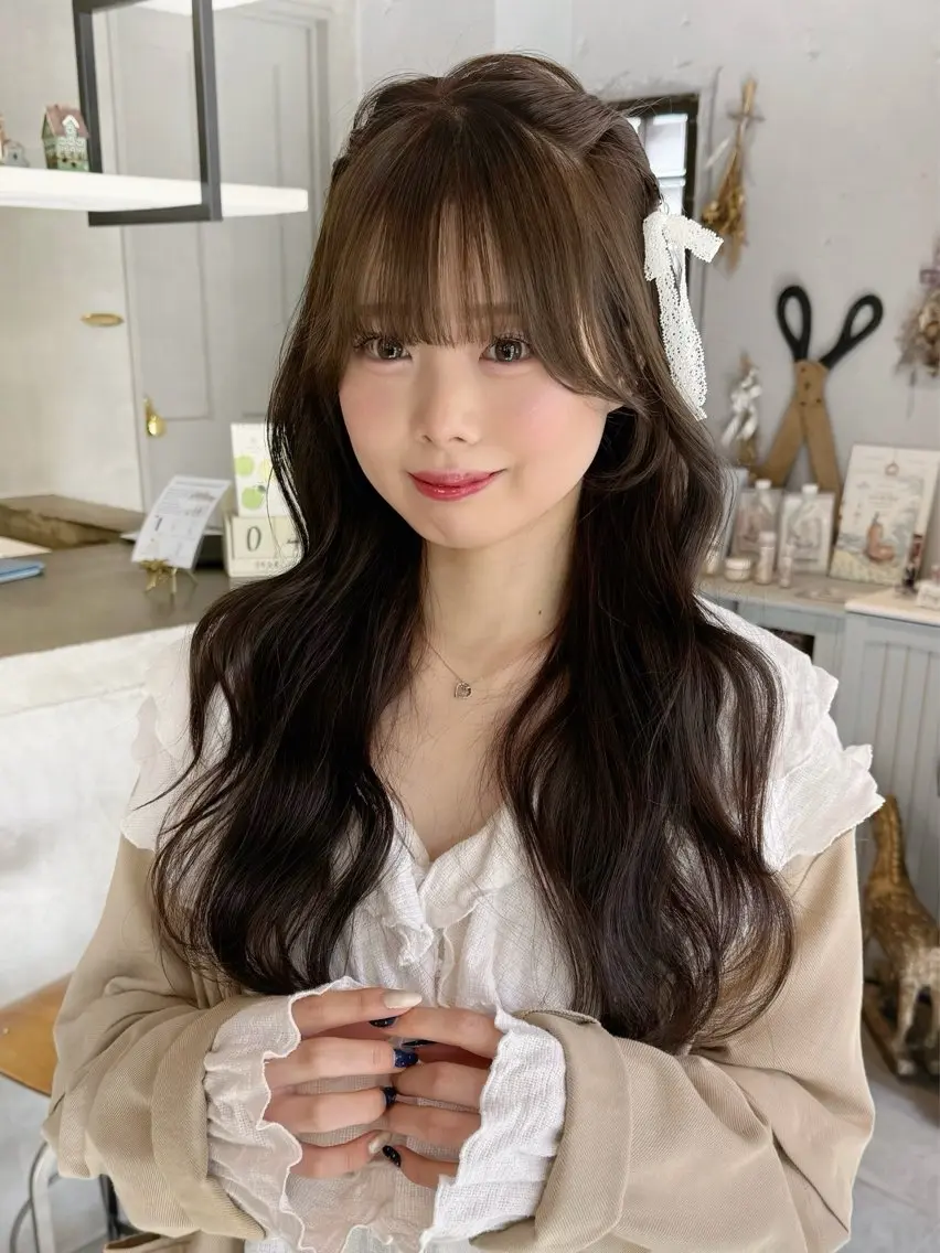 ロング カラー ヘアアレンジ オリーブカラー カット ヘアカラー トリートメント ヘアセット 🫧札幌ブリーチなし 透明感カラーゆん🫧のヘアスタイル