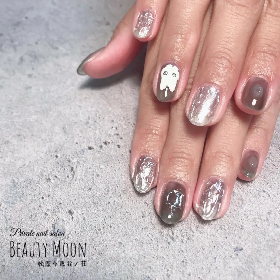 ネイル ジェルネイル ハロウィン ハート ミラーネイル 持ち込み beauty ☪︎moonのネイルデザイン