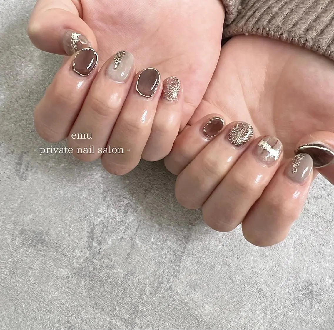 ネイル ブラウン ショートネイル emu nailのネイルデザイン