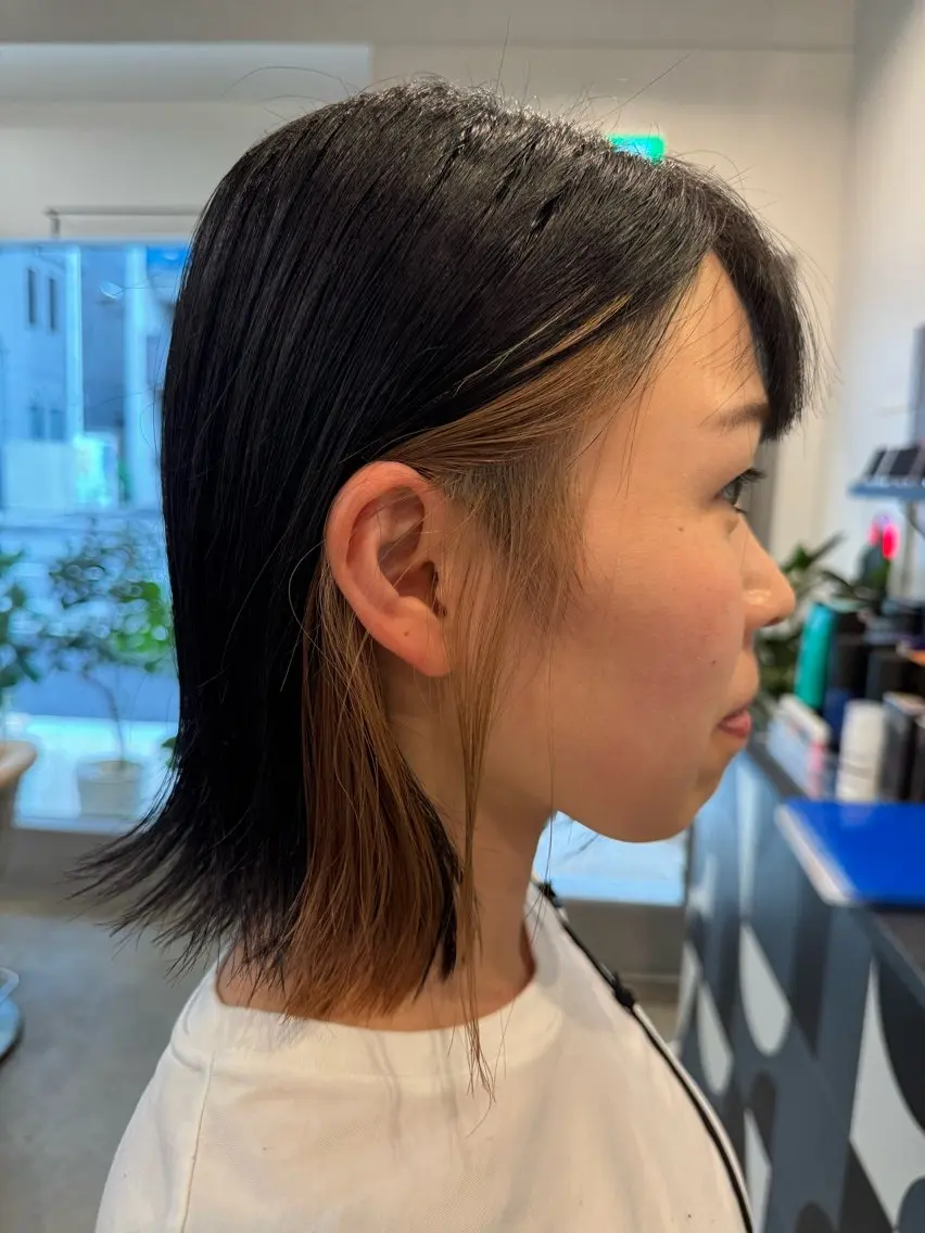 ミディアム カラー ベージュカラー ブリーチ ブラウンカラー ブラウンベージュ カット ヘアカラー dog star 関 海斗のヘアスタイル
