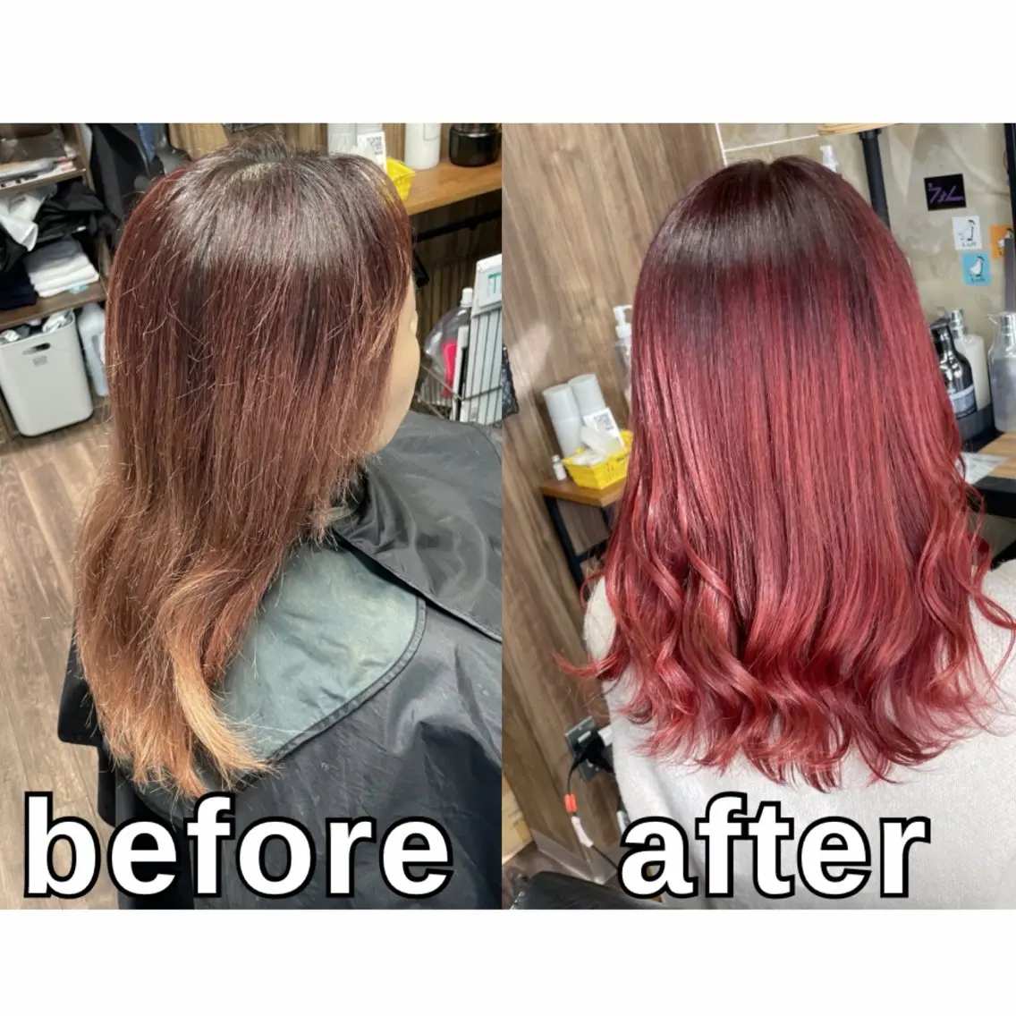 ミディアム カラー グラデーションカラー レッドカラー カット ヘアカラー トリートメント Lull1人美容室 イージーパーマのヘアスタイル