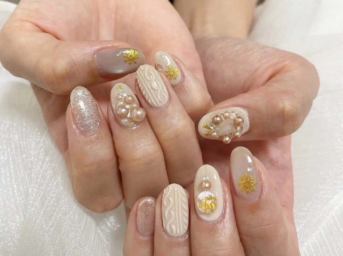 ネイル ジェルネイル パラジェル 冬ネイル クリスマス ハンドネイル kiki nail &brow二子玉川のネイルデザイン