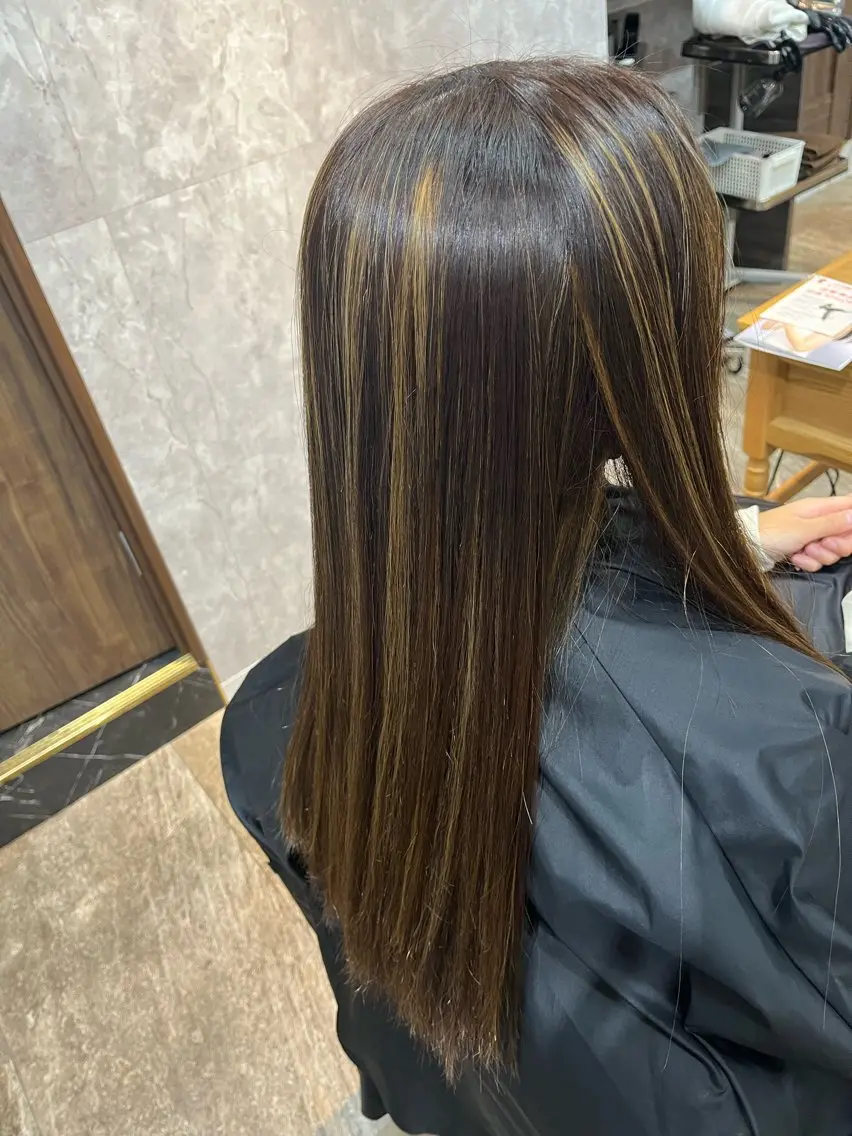 ロング ハイライト 縮毛矯正 縮毛矯正 縮毛矯正⚡️カラー いいじまのヘアスタイル