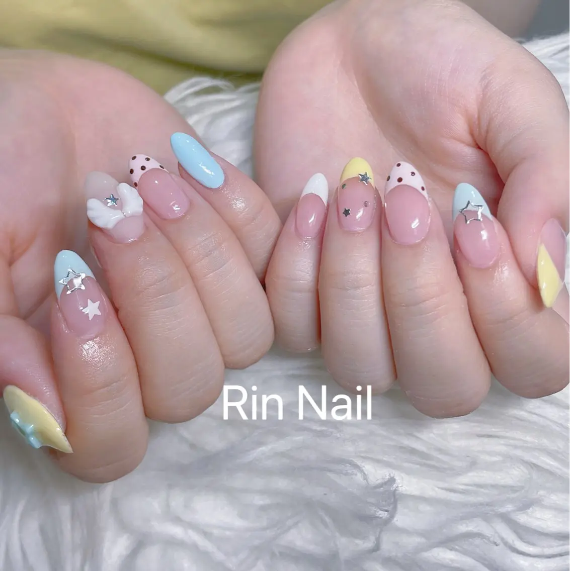 ネイル クリアネイル ドット フットネイル ジェルネイル グリーン ハンドネイル Rin Nail 新大久保店のネイルデザイン