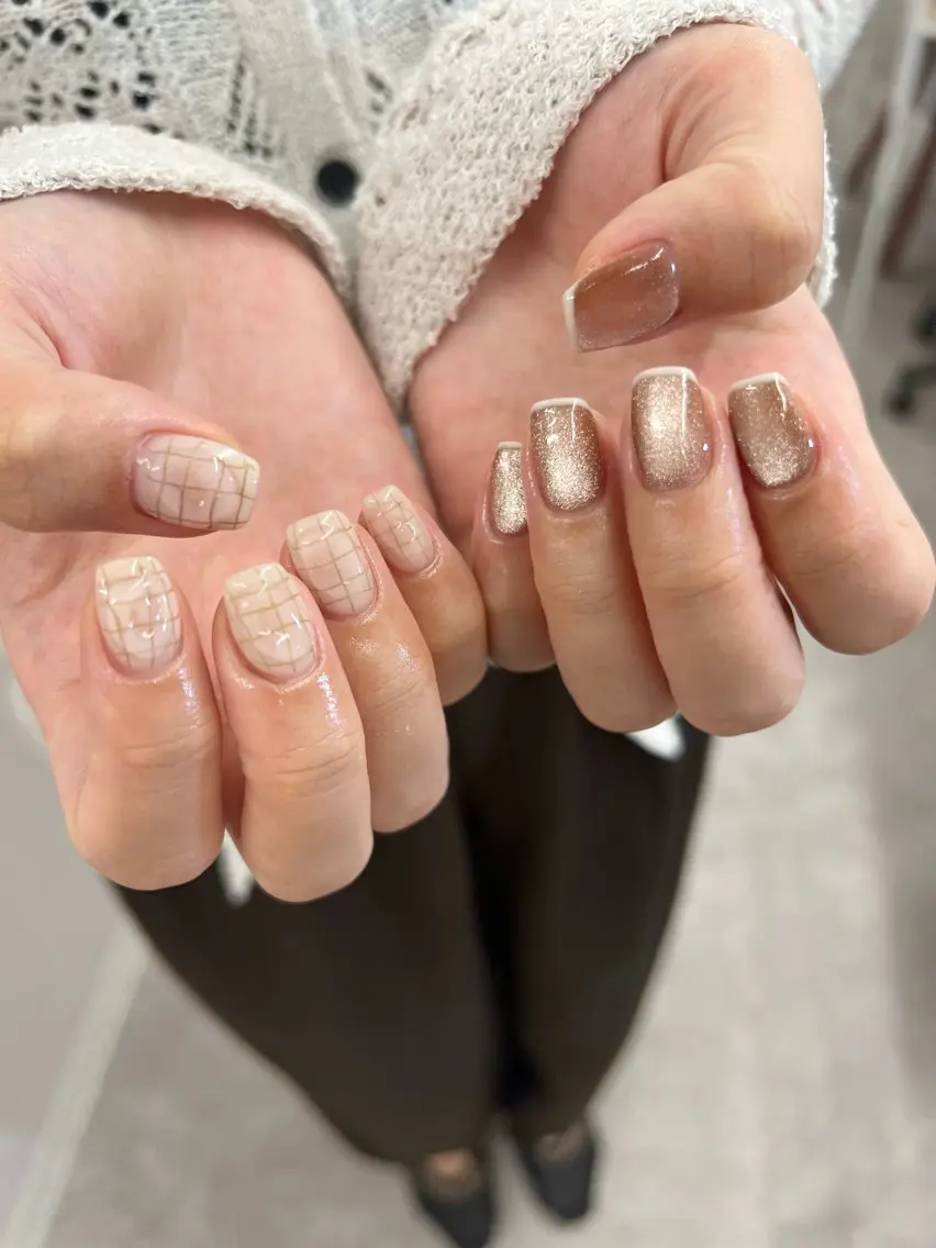 ネイル ブラウン フレンチネイル ジェルネイル マグネットネイル ニュアンスネイル ハンドネイル ハンドケア Bana_ Nailのネイルデザイン