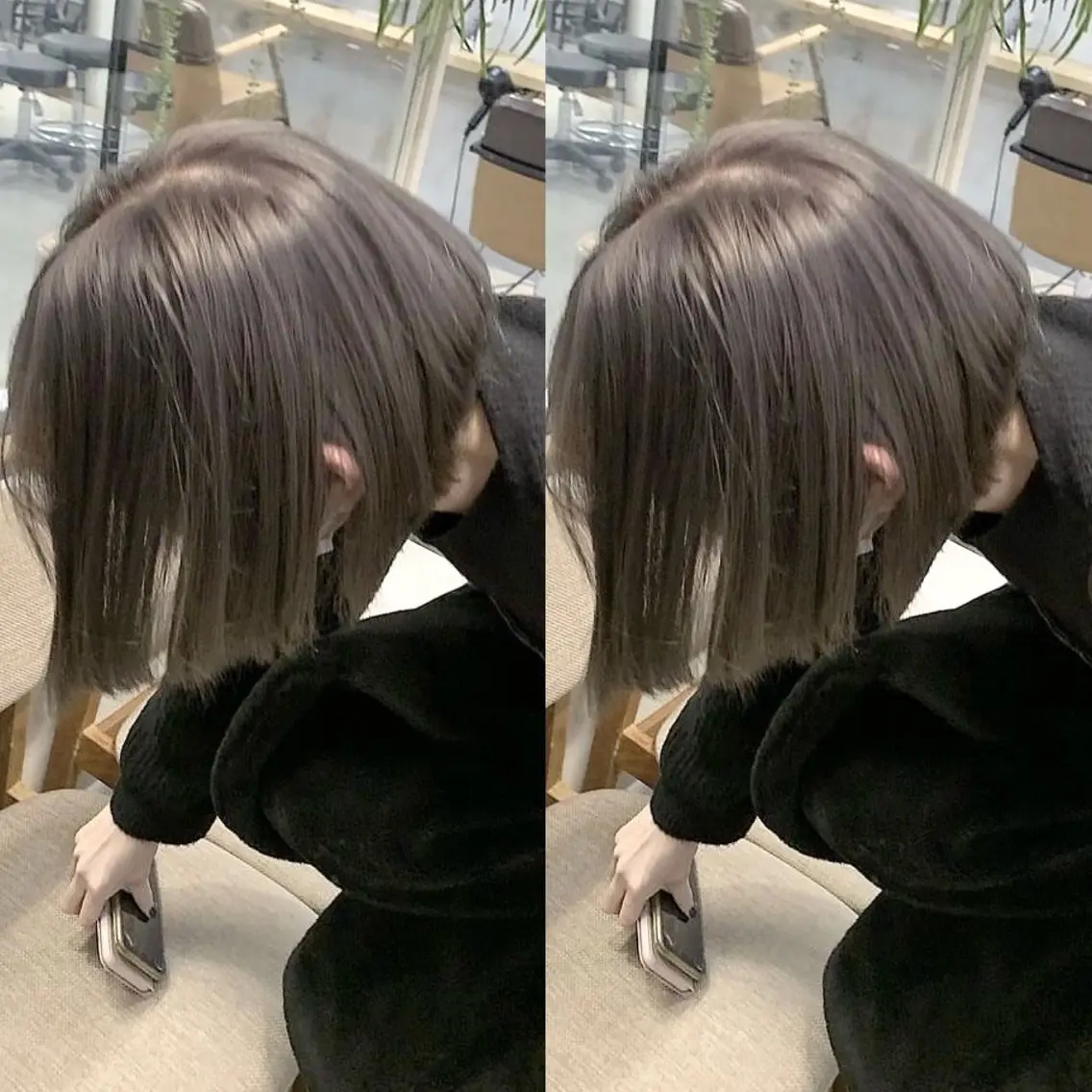 ミディアム カラー グレージュ 表参道/ハイライト バレイヤージュのヘアスタイル