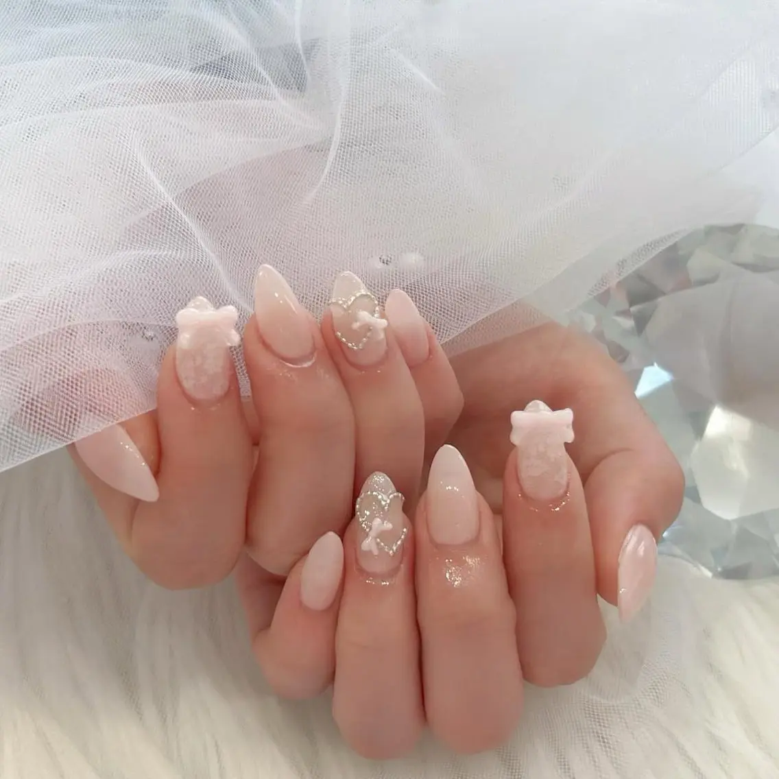 ネイル オーロラネイル ボルドー ブラウン 氷ネイル・うるうるネイル キラキラネイル ハンドネイル Sora  Nail 長さ出し専門店のネイルデザイン