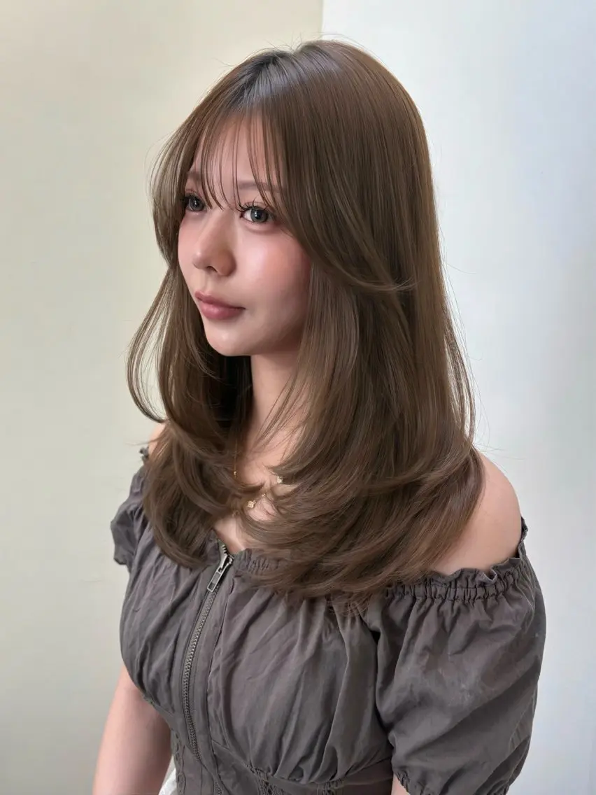 ロング カラー カット ヘアカラー トリートメント 赤み・黄み消しカラー 🤍韓国ヘア アオイのヘアスタイル