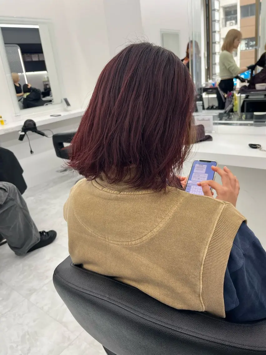 ミディアム カラー ミディアムパーマ レッドカラー 💖トレンド春夏 カラー💖FUTAのヘアスタイル
