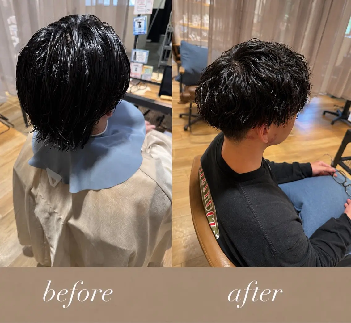 パーマ メンズ メンズパーマ 波巻きパーマ フジイイブキ 髪質改善カラーのヘアスタイル