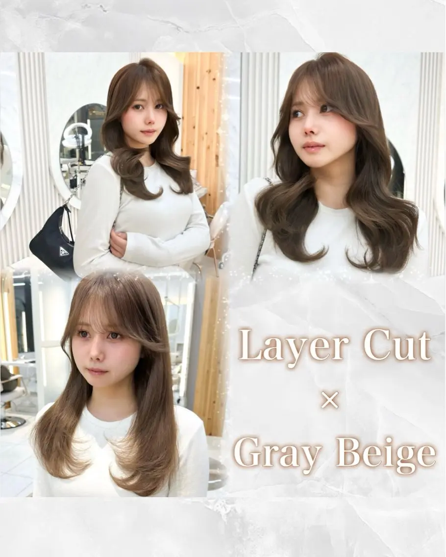 ミディアム カラー ベージュカラー 透明感カラー レイヤーカット カット ヘアカラー トリートメント 顔周り特化/韓国ヘア /レイヤー/吉野幸大のヘアスタイル