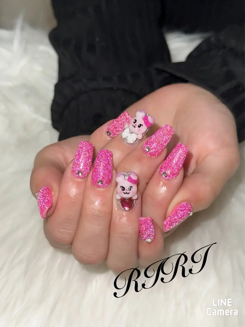 ネイル ジェルネイル ロングネイル ピンク スカルプネイル シンプルネイル riri オーナーのネイルデザイン