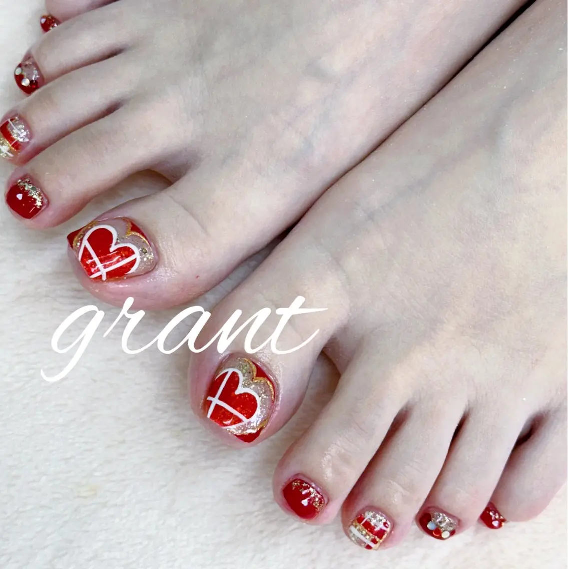 ネイル ハート バレンタイン フットネイル nailsalon grantのネイルデザイン
