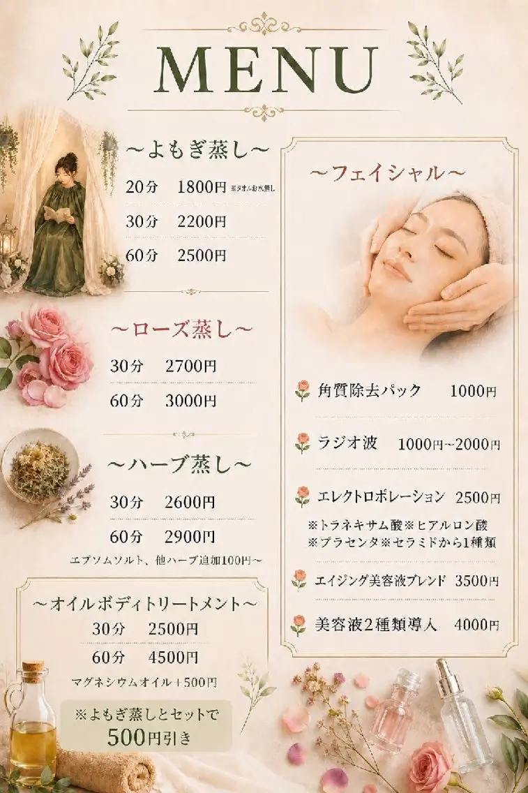よもぎ蒸＆オイルケア aroma＆woodのエステ・リラクイメージ