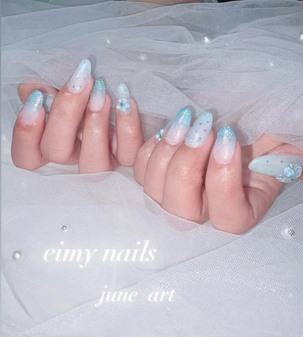 ネイル クリアネイル ドット フラッシュネイル フラワーネイル グラデーション ハンドネイル eimy nails♡のネイルデザイン