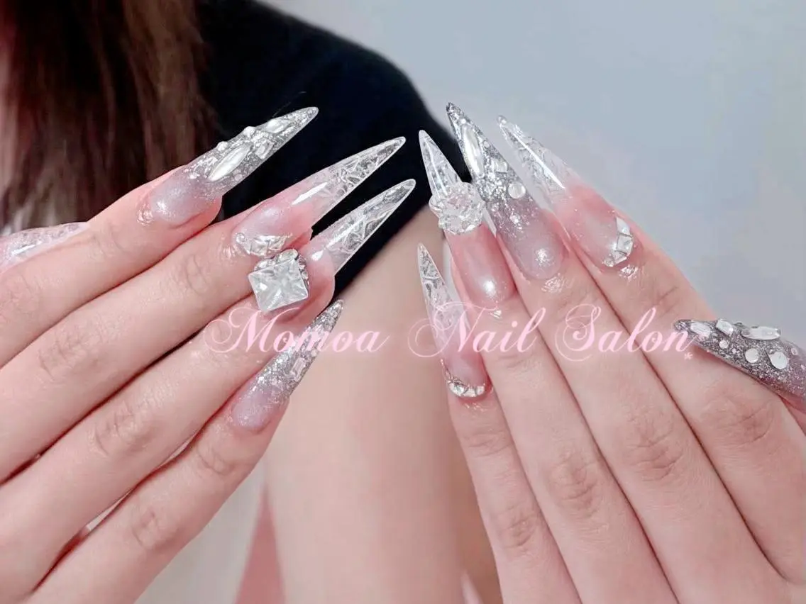 ネイル 成人式 大理石ネイル(マーブル) リボン 夏ネイル ネイルチップ MoMoA Nail ネイル長さ出し専門店のネイルデザイン