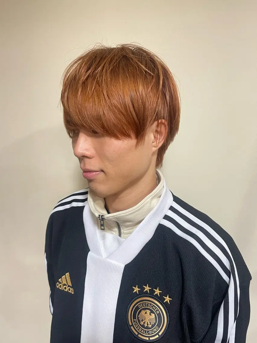 カラー メンズ メンズブリーチ ブリーチ 透明感カラー オレンジ 浅岡 昭汰のヘアスタイル