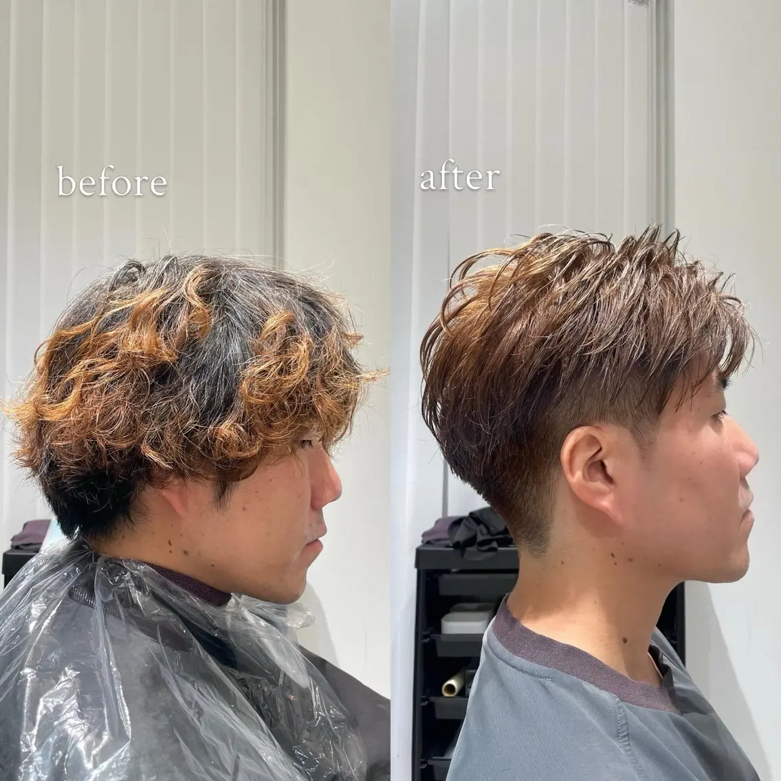 ショート カラー メンズ ブリ—チ🌈カラ— 🌀パ—マ🌿ちえのヘアスタイル