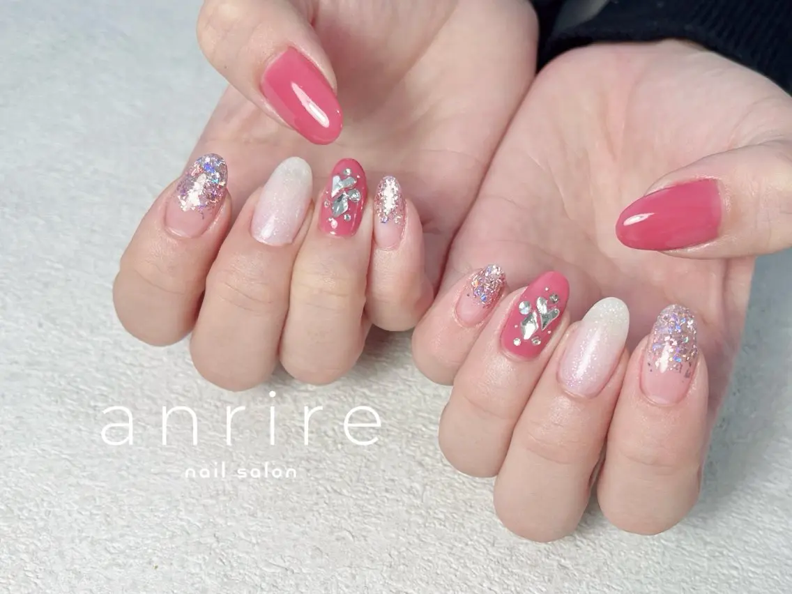ネイル アートネイル ジェルネイル ハート キラキラネイル ラメ(グリッター) nailsalon anrireのネイルデザイン