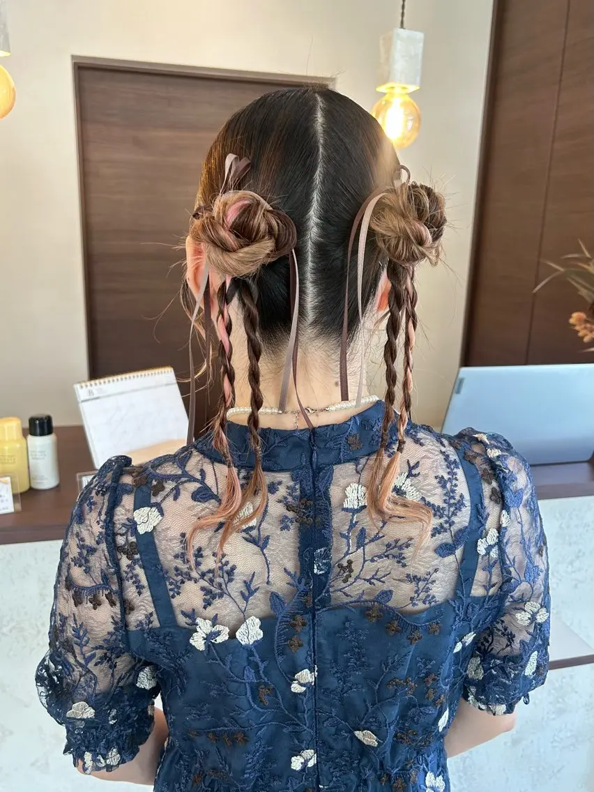 セミロング ヘアアレンジ お団子ヘア ヘアセット Hanon 美桜のヘアスタイル