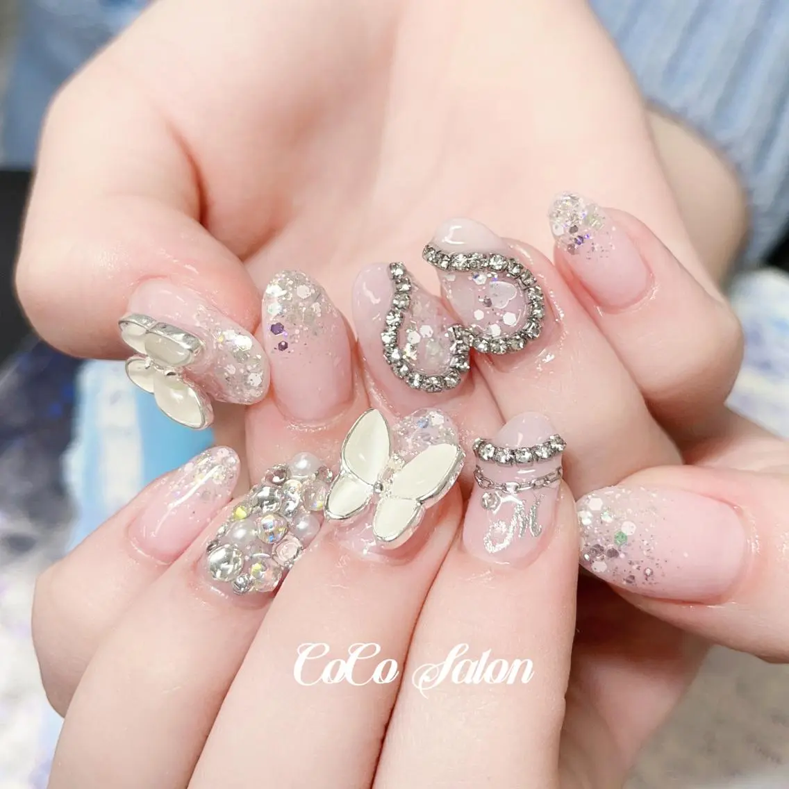ネイル 長さ出し ジェルネイル グラデーション ハート ホログラムネイル CoCoSalon ネイル/まつ毛予約のネイルデザイン