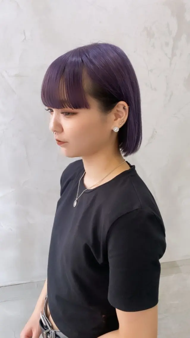 ショート カラー 黒髪 ラベンダーカラー 佐伯 鼓乃美のヘアスタイル