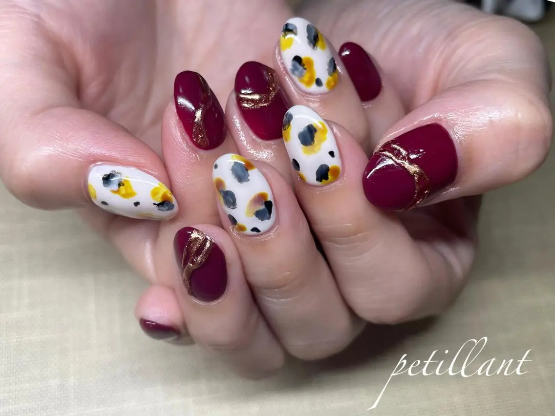 ネイル べっ甲ネイル ボルドー nail salon petillantのネイルデザイン