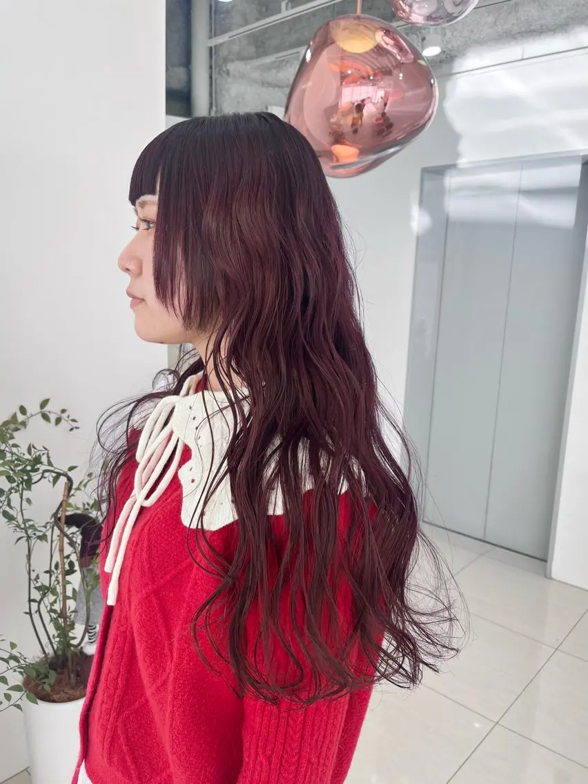 ロング カラー レッドカラー レイヤー🩵透明感 ೀユイ🌙のヘアスタイル