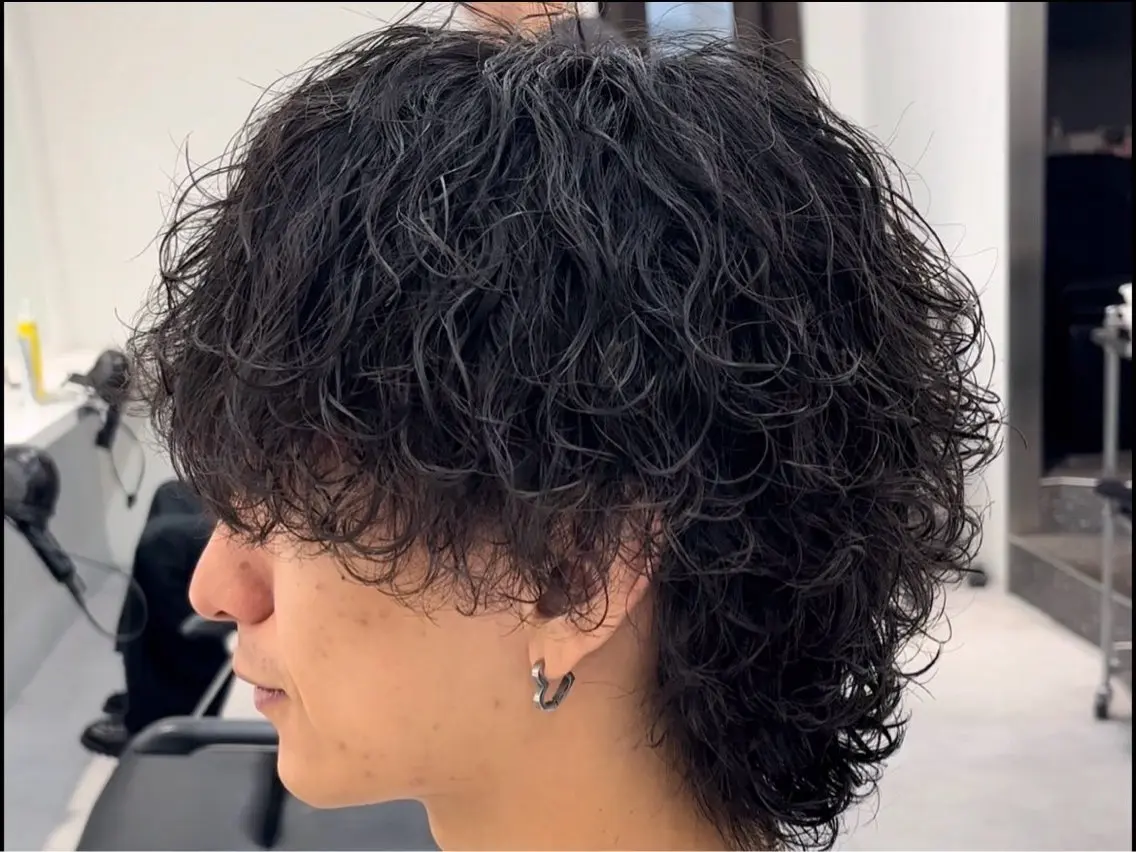 パーマ メンズ メンズパーマ メンズウルフカット ウルフカット 佐々木 輝のヘアスタイル
