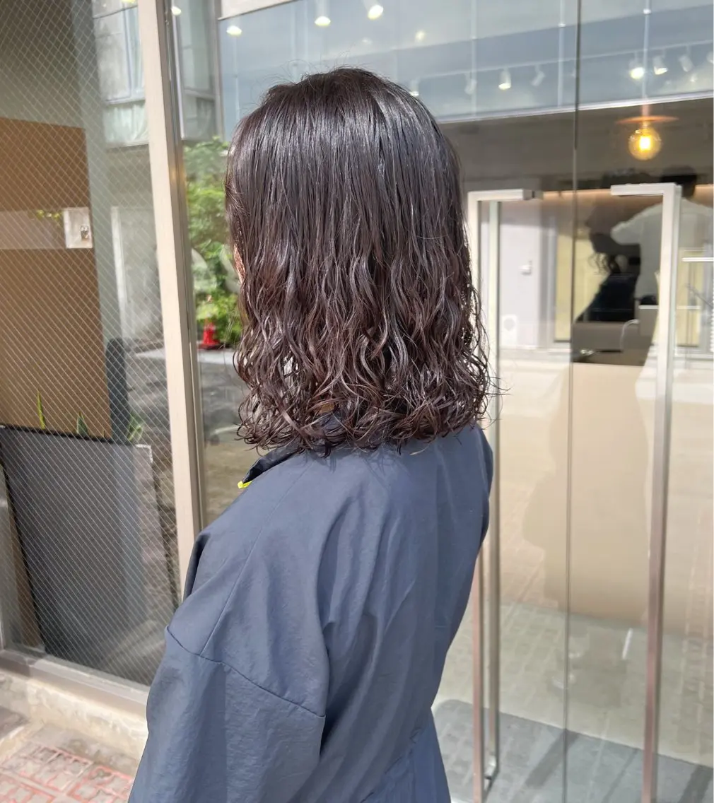 ミディアム パーマ カット パーマ トリートメント ボブパーマコテ巻き風 パーマNo1深江秀平のヘアスタイル