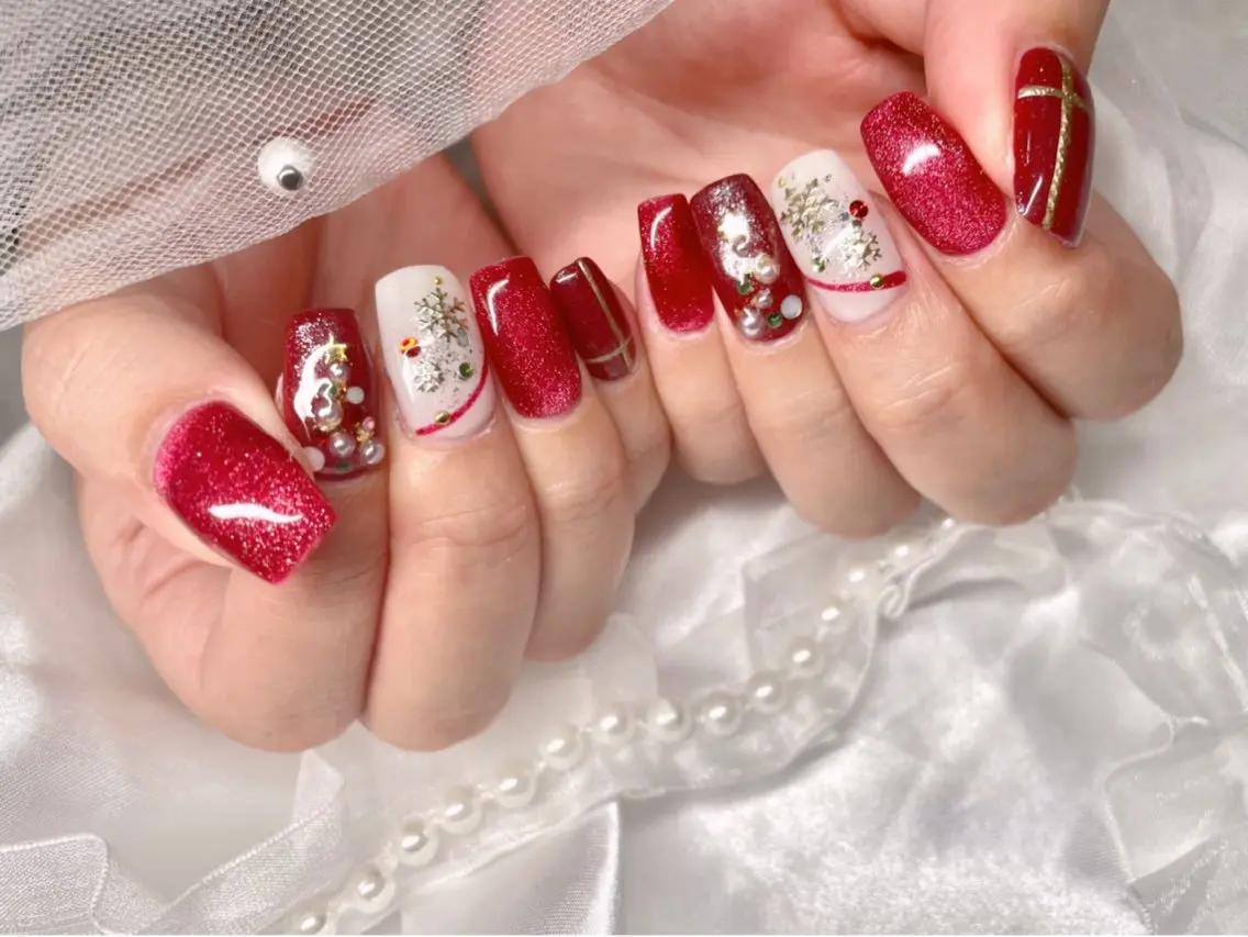 ネイル 冬ネイル クリスマス ハンドネイル ゆりか joieange福島のネイルデザイン