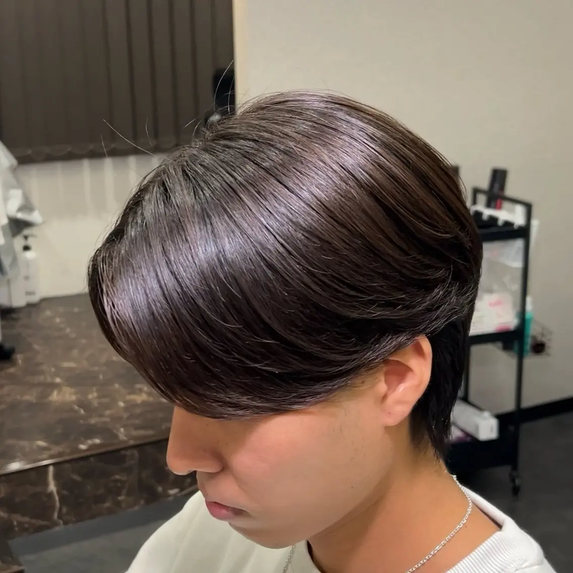 ミディアム メンズ センターパート 縮毛矯正 福井 太暉のヘアスタイル