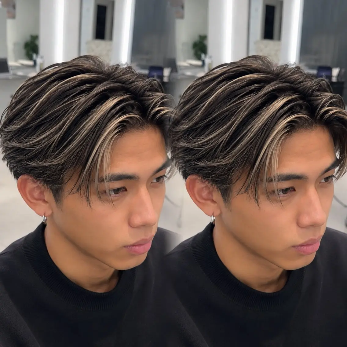 カラー メンズ メンズハイライト ベージュカラー ハイライトカラー ヘアカラー 表参道/ハイライト バレイヤージュのヘアスタイル