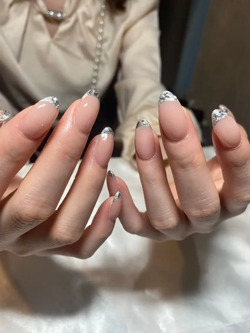 ネイル フレンチネイル ガラスフレンチ ハンドネイル REINA ルレイル心斎橋のネイルデザイン