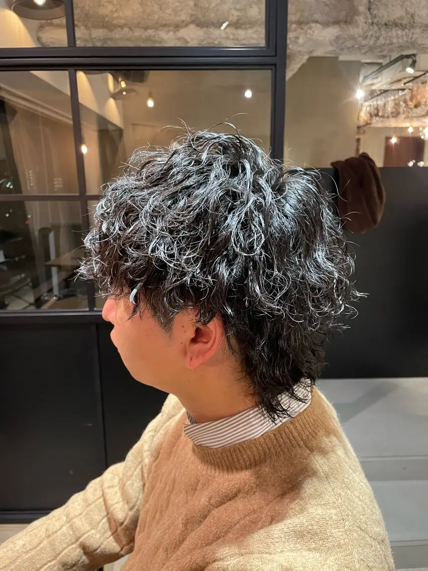 ショート パーマ メンズ マッシュウルフ マッシュ メンズパーマ 波巻きパーマ メンズウルフカット 艶感/レイヤーカット 🌐Taketoのヘアスタイル