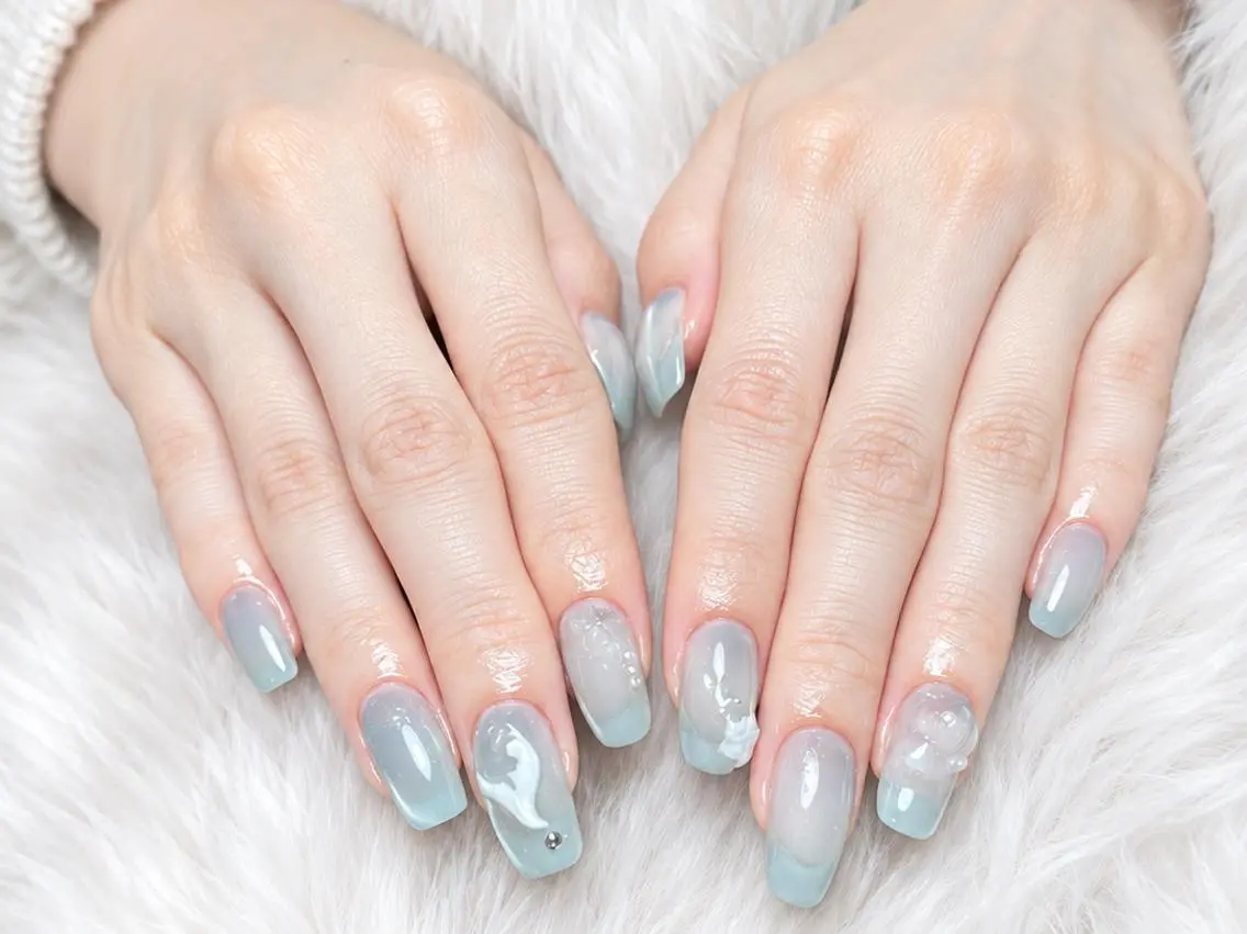 ネイル アートネイル ブルー ジェルネイル 韓国ネイル 持ち込み ハンドネイル 高山ルコ(NAIL) 店長のネイルデザイン