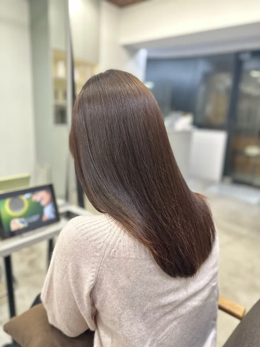 セミロング パーマ 縮毛矯正 ハイトーンカラー が絶対可愛い✨泰聖✨のヘアスタイル