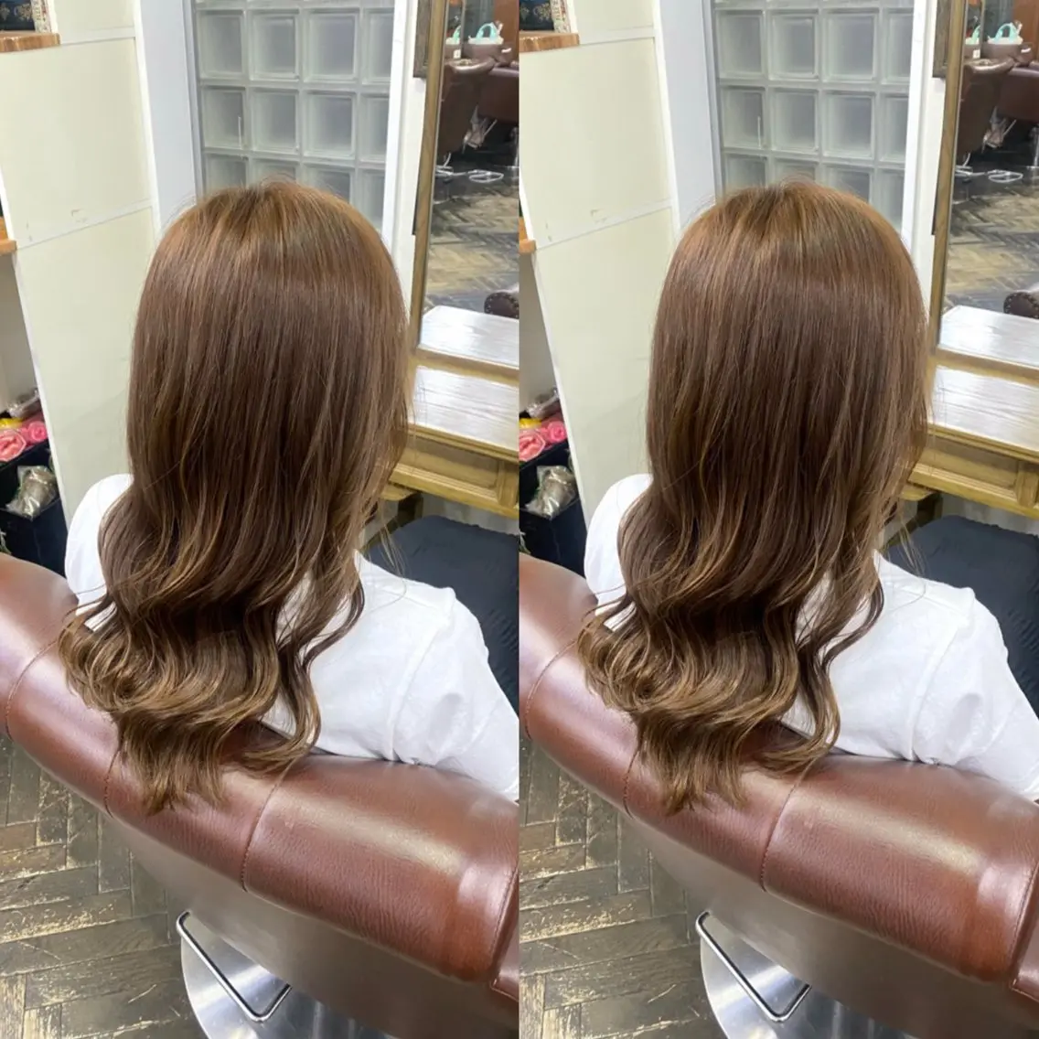 セミロング カラー ヘアアレンジ ベージュカラー 💎ハイトーン/艶 カラー モエカ💎のヘアスタイル