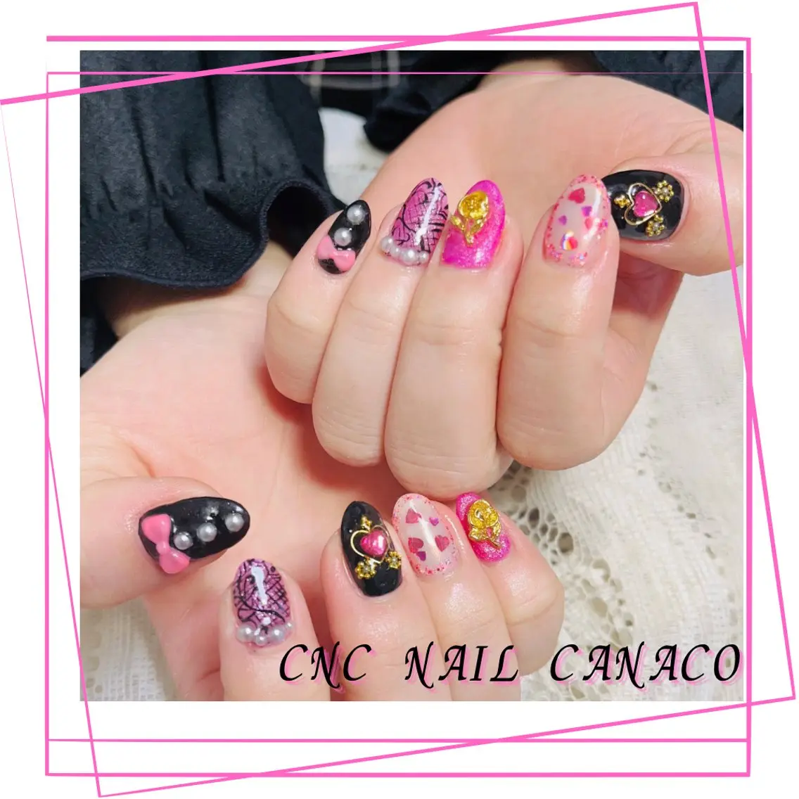 ネイル アートネイル 持ち込み ピンク ストーンネイル ハンドネイル ハンドケア ベテランネイル cnc nailのネイルデザイン