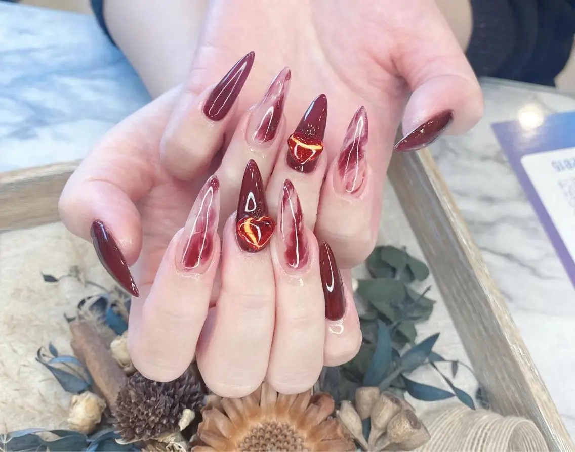 ネイル ハート 大理石ネイル(マーブル) Babarla nailのネイルデザイン