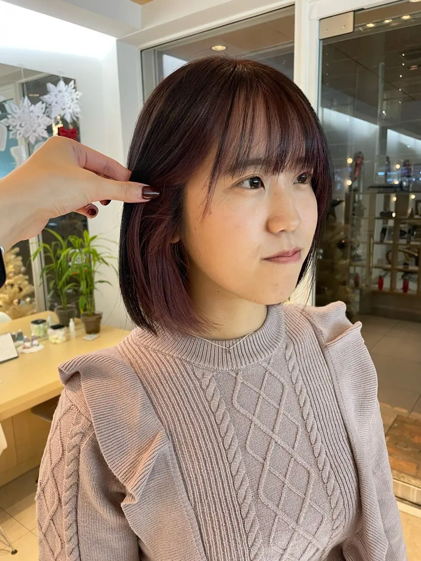 ミディアム 顔まわりレイヤー 姫カット 韓国風ヘア レイヤーカット ワンホンヘア 🧸SAKI🎀 韓国レイヤーのヘアスタイル