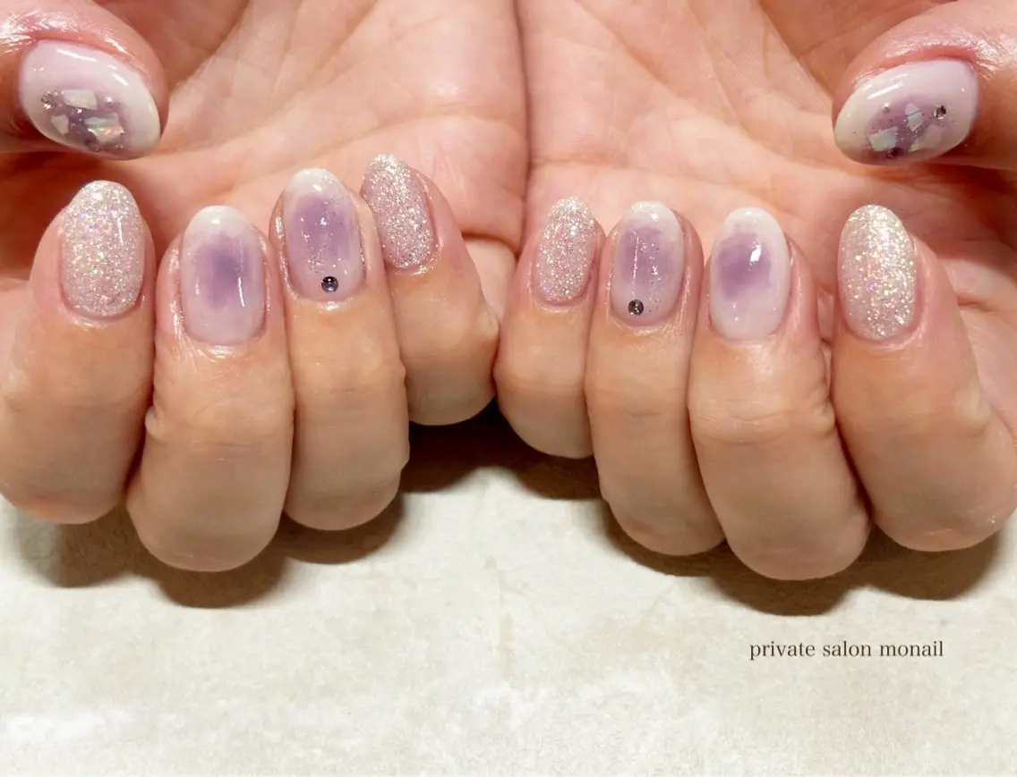 ネイル チークネイル パープル nail salon monailのネイルデザイン