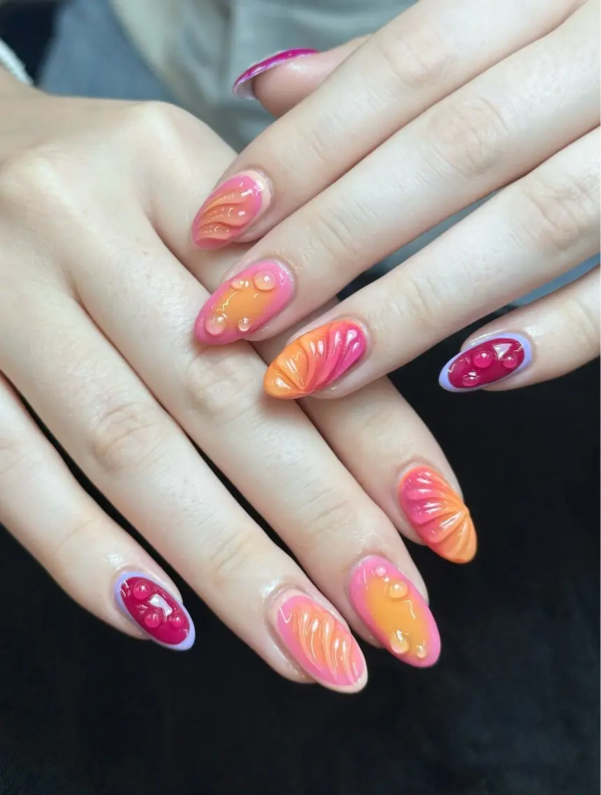 ネイル アートネイル グラデーション 氷ネイル・うるうるネイル ニュアンスネイル オレンジ Iconic Nailのネイルデザイン