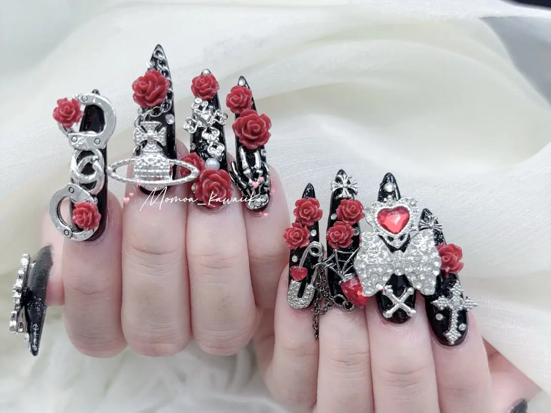 ネイル 成人式 マグネットネイル 大理石ネイル(マーブル) リボン 夏ネイル ハンドネイル MoMoA Nail ネイル長さ出し専門店のネイルデザイン