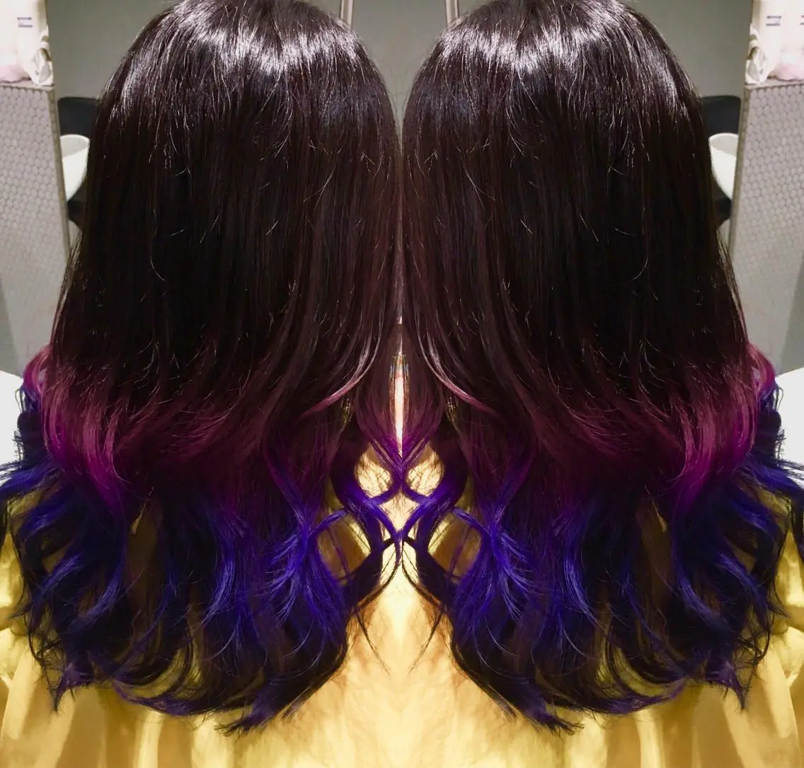 ロング カラー ブルーカラー ブルーバイオレット パープルカラー バイオレットカラー 中江 麻友のヘアスタイル