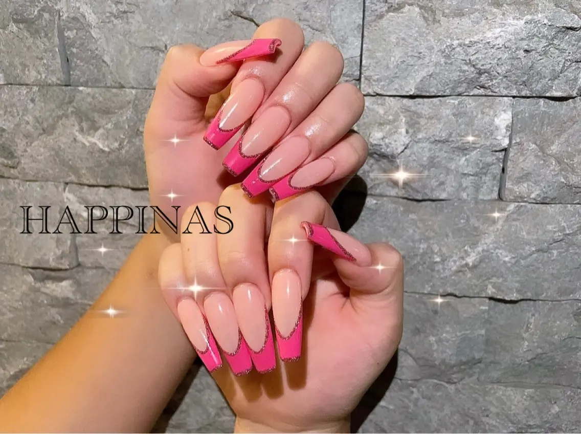 ネイル フレンチネイル ロングネイル ピンク スカルプネイル シンプルネイル ハンドネイル HAPPINAS Jrネイリスト💅のネイルデザイン